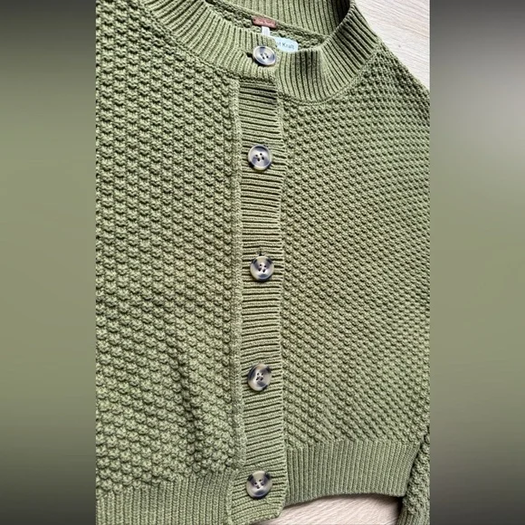 Free People Lila Cardigan Green Textured Knit Button Front (L) - Picture 10 of 14